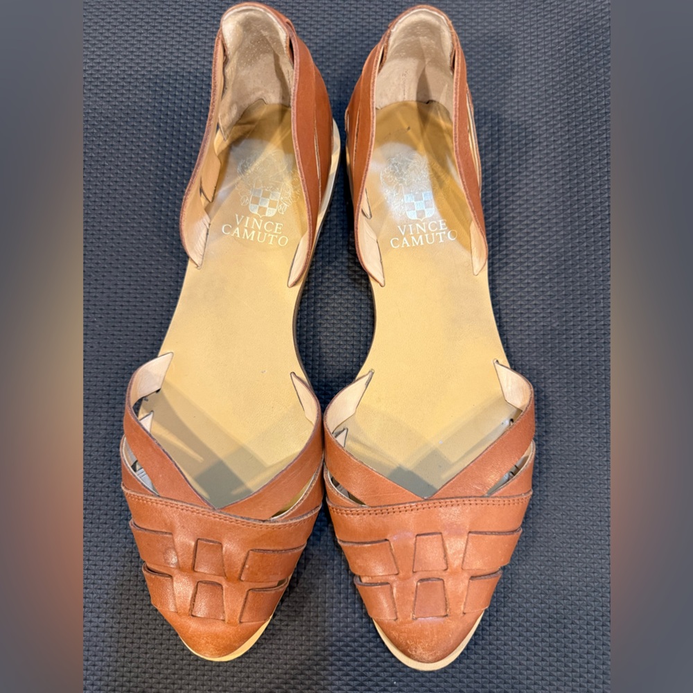 Vince Camuto Women's Cognac Brown Leather Pointed D'Orsay Flats